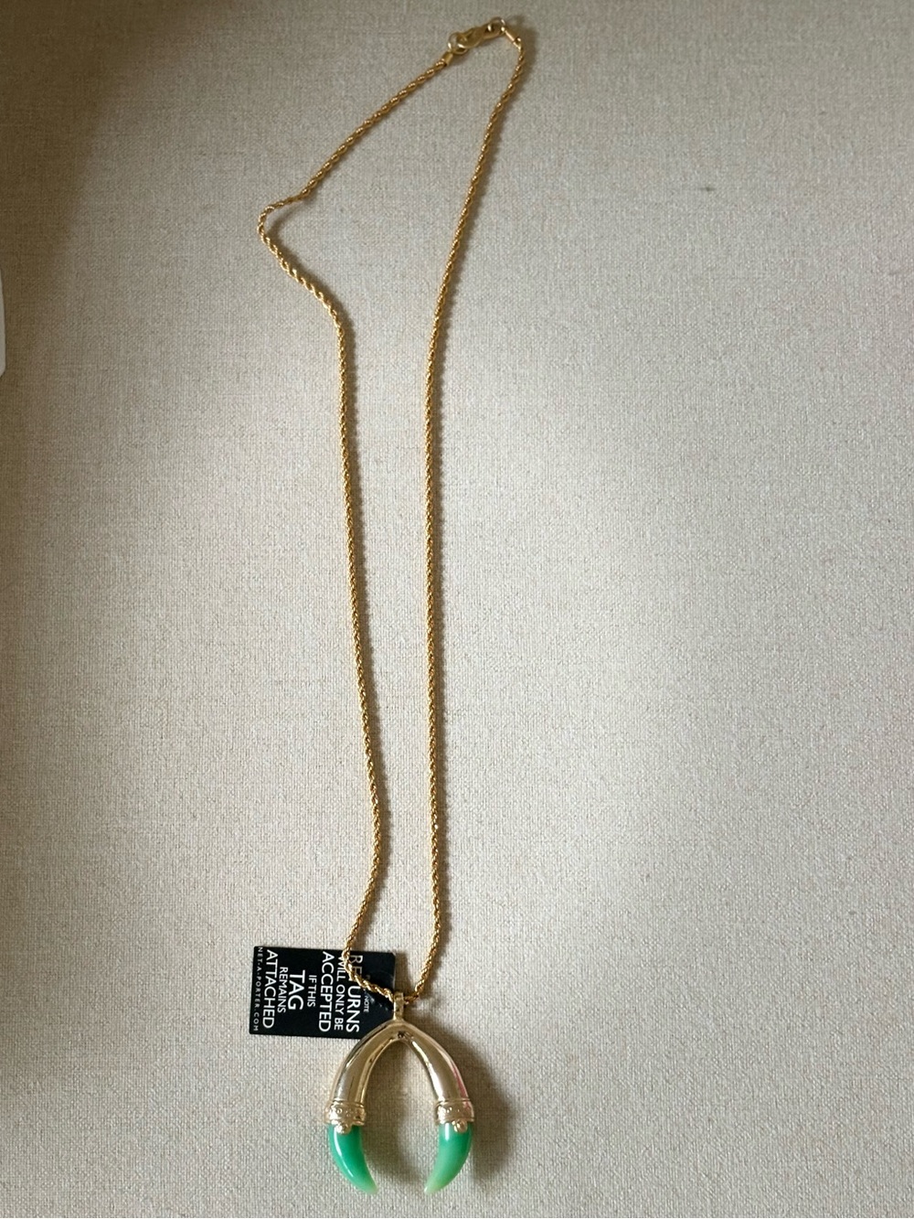 Kenneth Jay Lane Gold-Tone Necklace with Green Horn Pendant